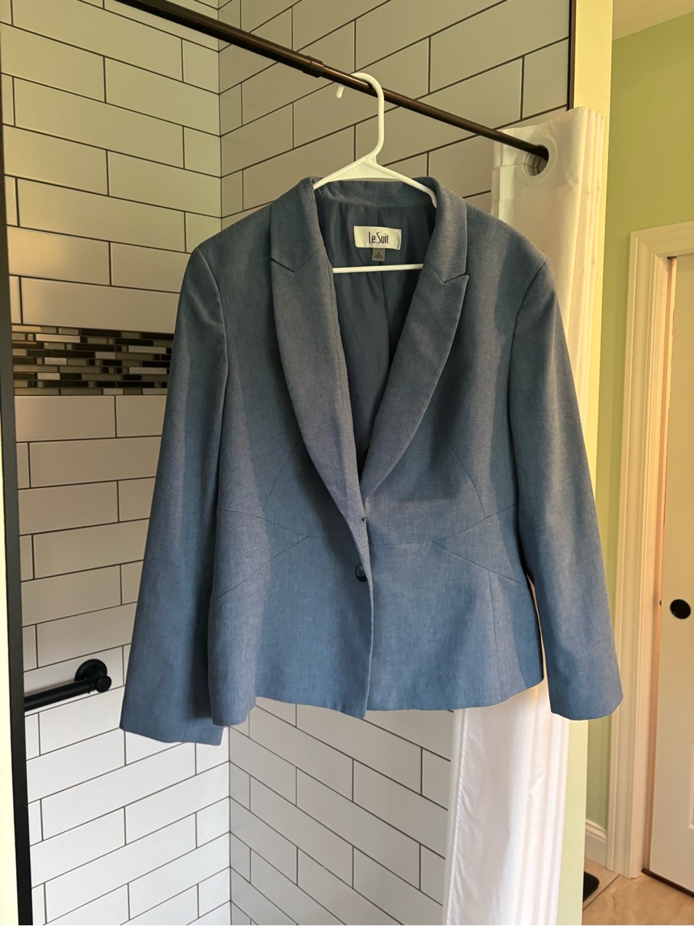 Le Suit Women's Denim-Blue Single-Button Blazer